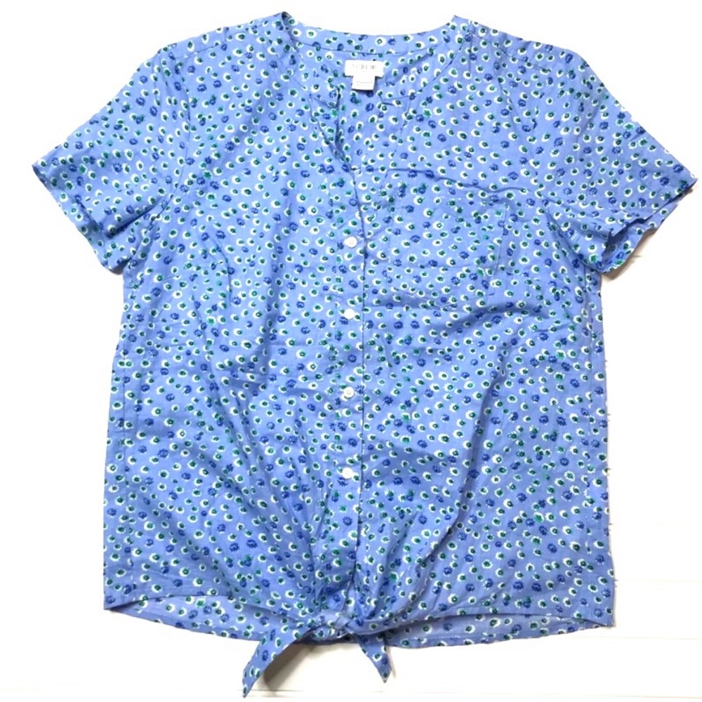 J. Crew Factory Blue Floral Tie Button Front Shirt